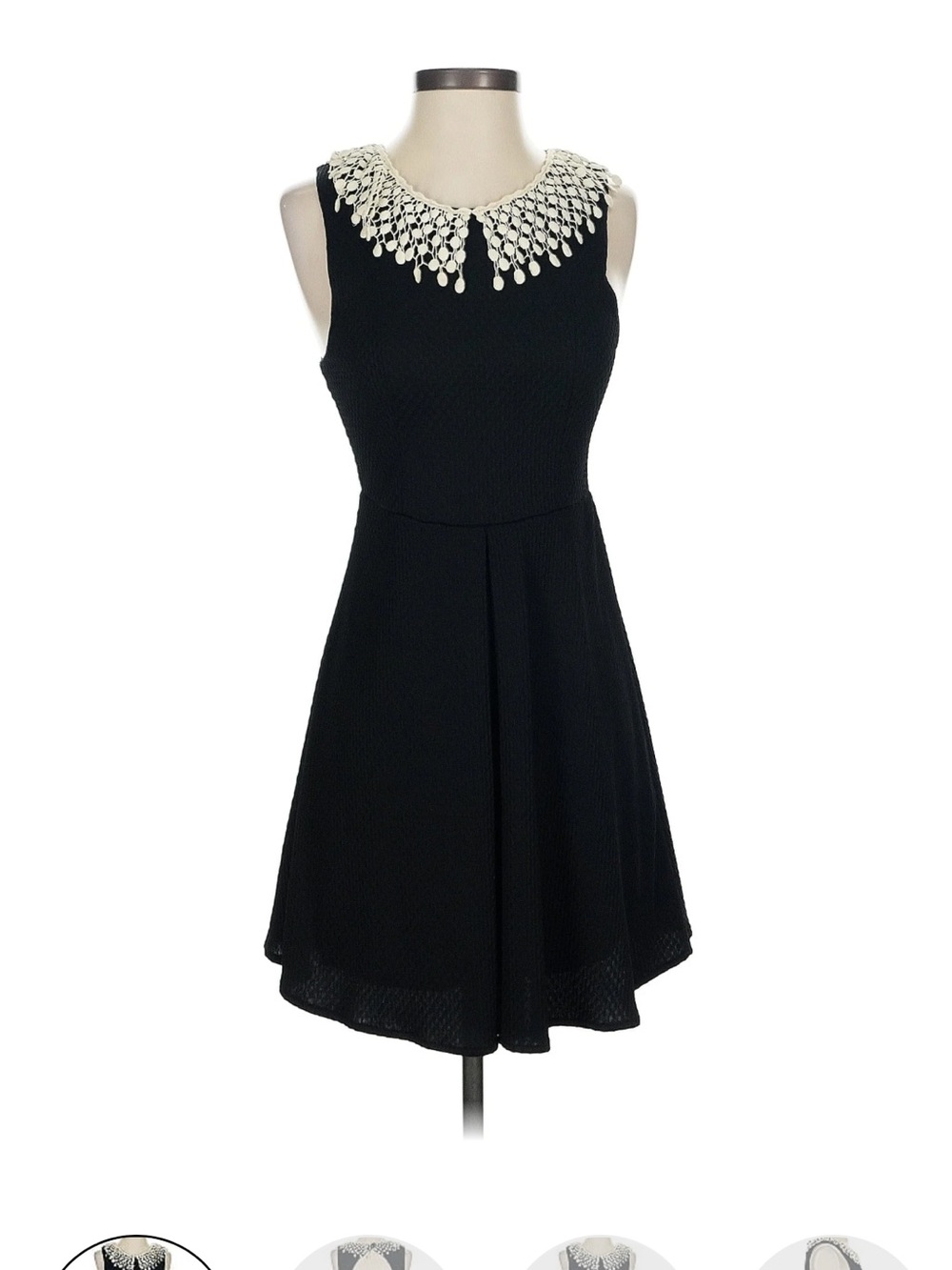 Free People Black Sleeveless Mini Dress with Cream knitted Collar